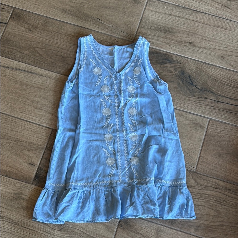 Gibson Latimer Blue Mini Dress with Ruffled Hem